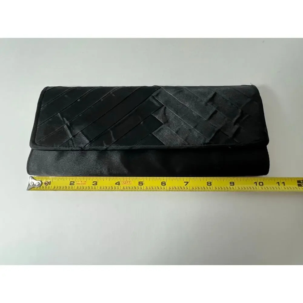 Aldo Formal Satin Clutch Shoulder Bag Black Pleated with Silver Chain